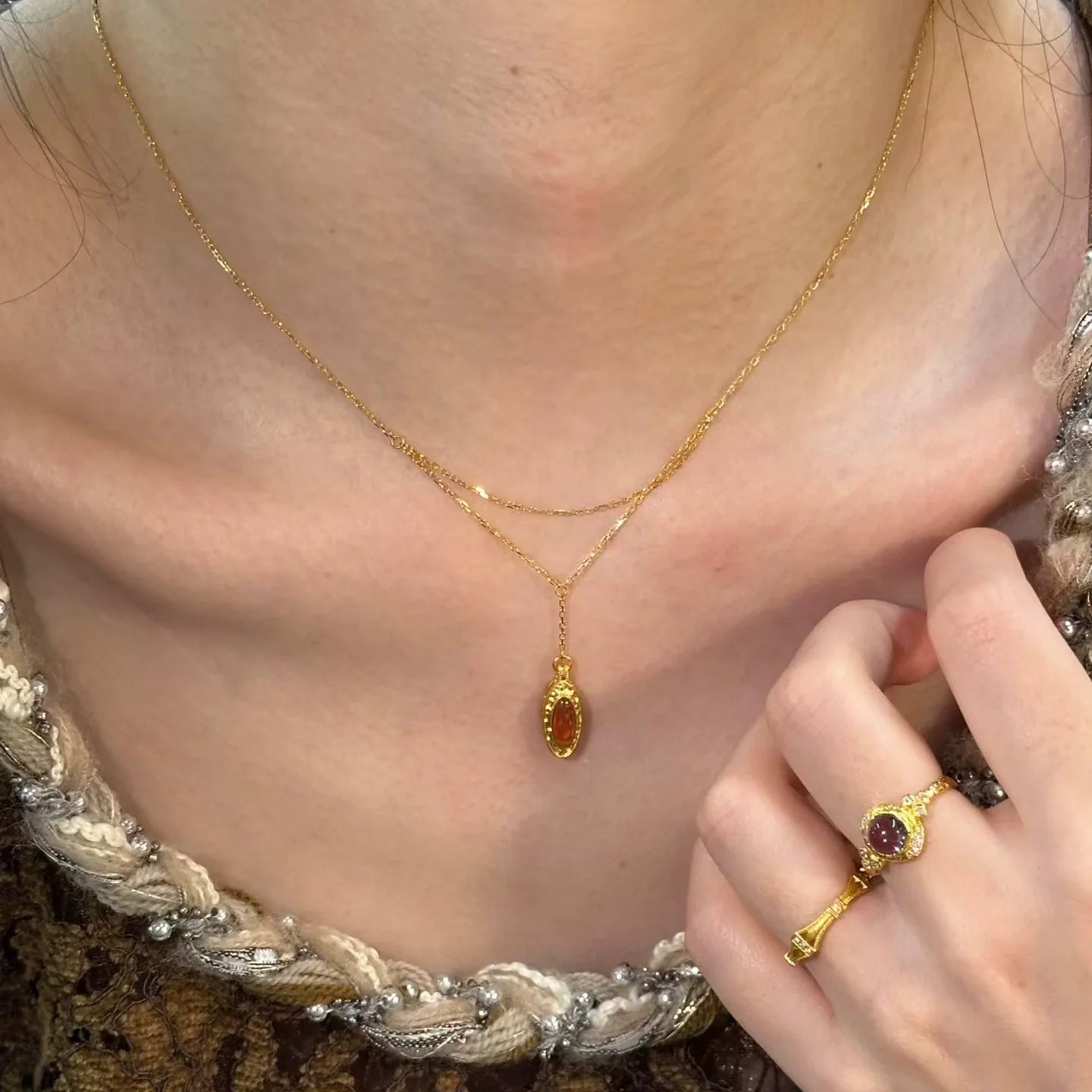 Mayte Caramel Star Layered Necklace - Caramel Double-Layer Necklace