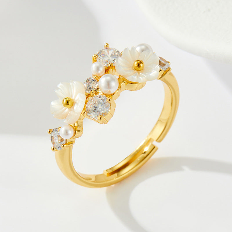 Myonna Shell Flower Open Ring - R17128T001 [KRI21ZCT]