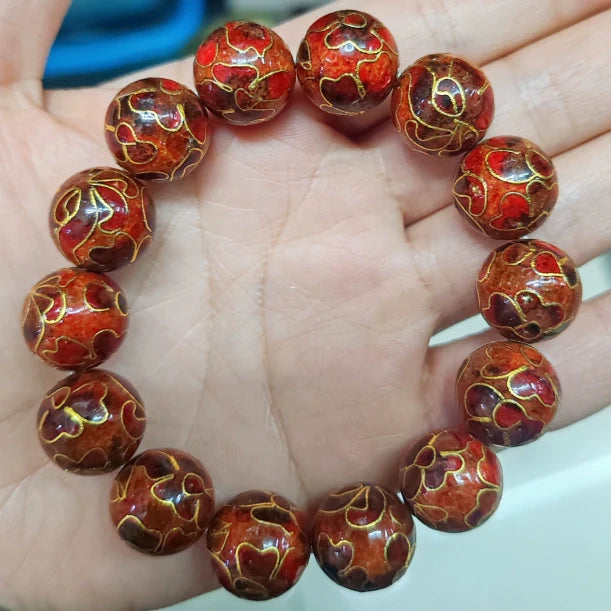 Charlie CloisonnŽ Beaded Bracelet - Red 'Ten Thousand Flowers' - 14mm Bead