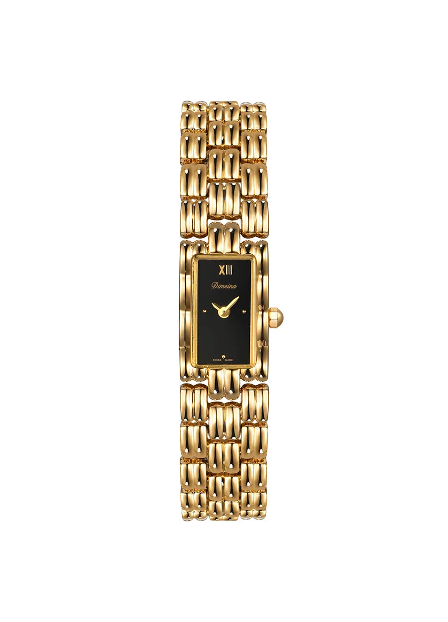 Arika Vintage Square Bracelet Watch - Gold Black Face