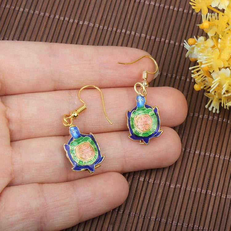 Adia Vintage Enamel Drop Earrings - Royal Blue Turtle