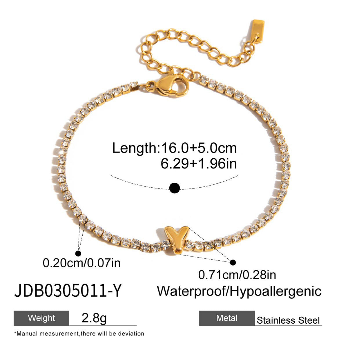Cayleigh Rhinestone Initial Bracelet - Initial Y [938T5LQG]