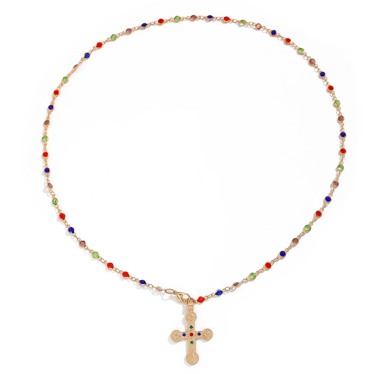 Kadynce Crystal Cross Necklace - Colorful Crystal Gold