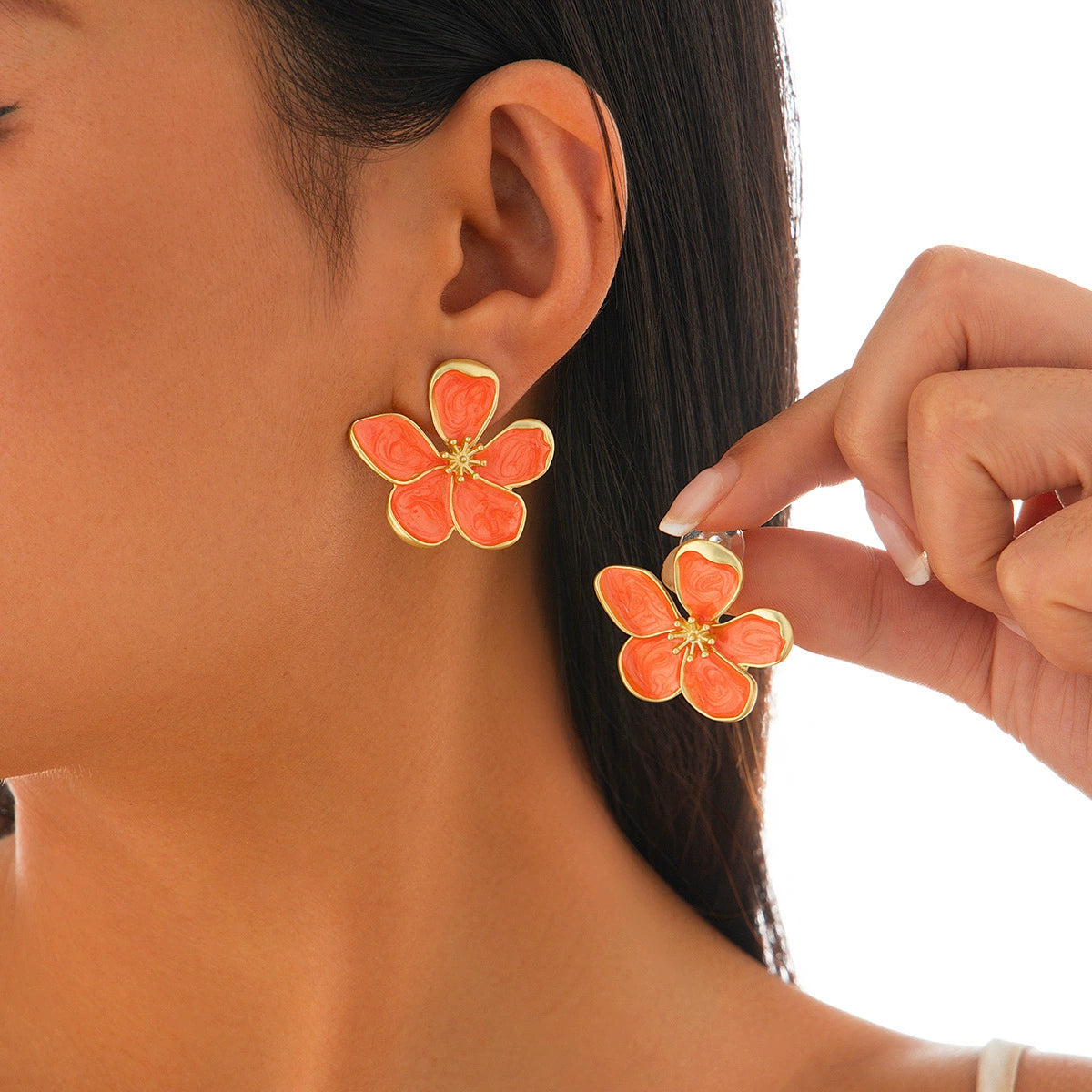 Adrianne Sculpted Bloom Jewelry - Matte Bronze & Orange 3189 [KA8HRKLP]