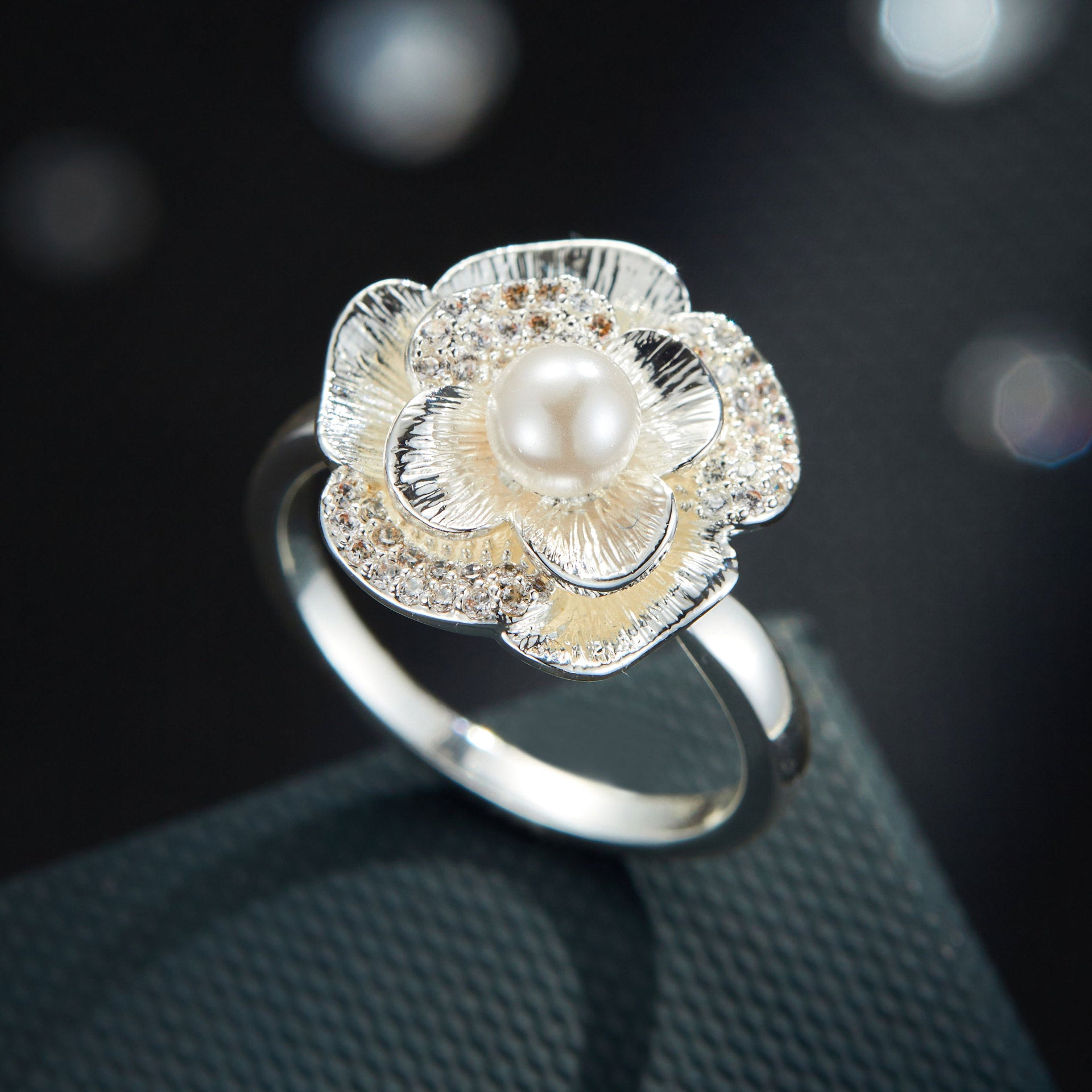 Klynn Camellia Pearl Open Ring - Rose Gold [4CB5FDZB]