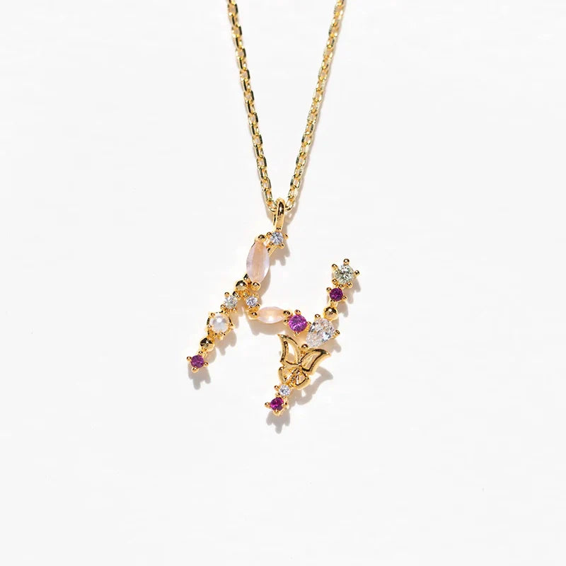Joelle Golden Butterfly Initial Necklace - H Initial