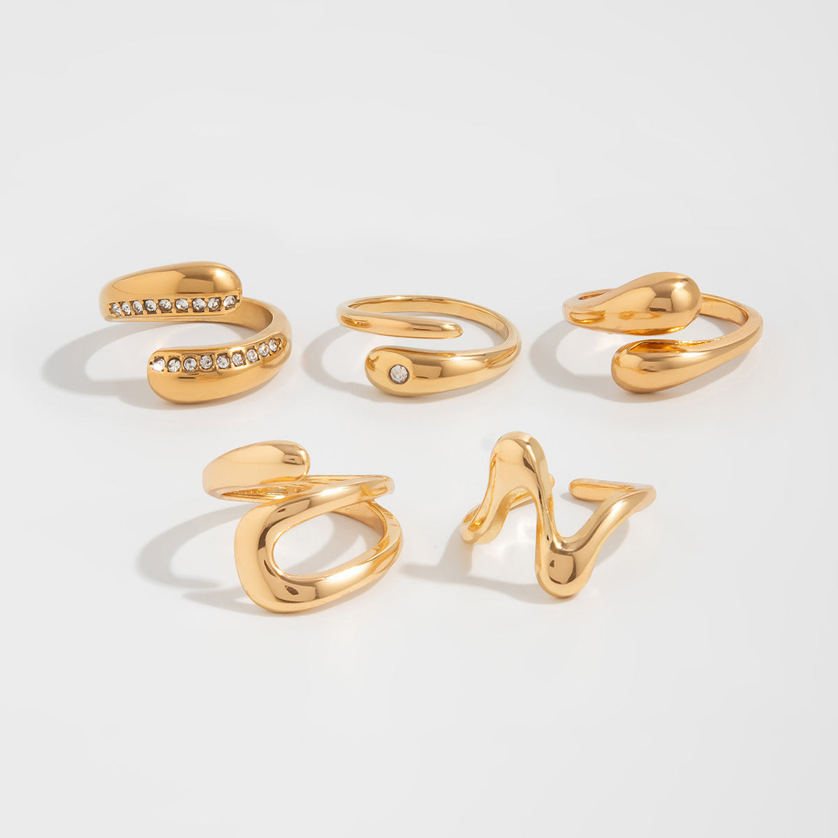 Logan Wave Diamante Ring Set - Gold [WJ61GOMR]