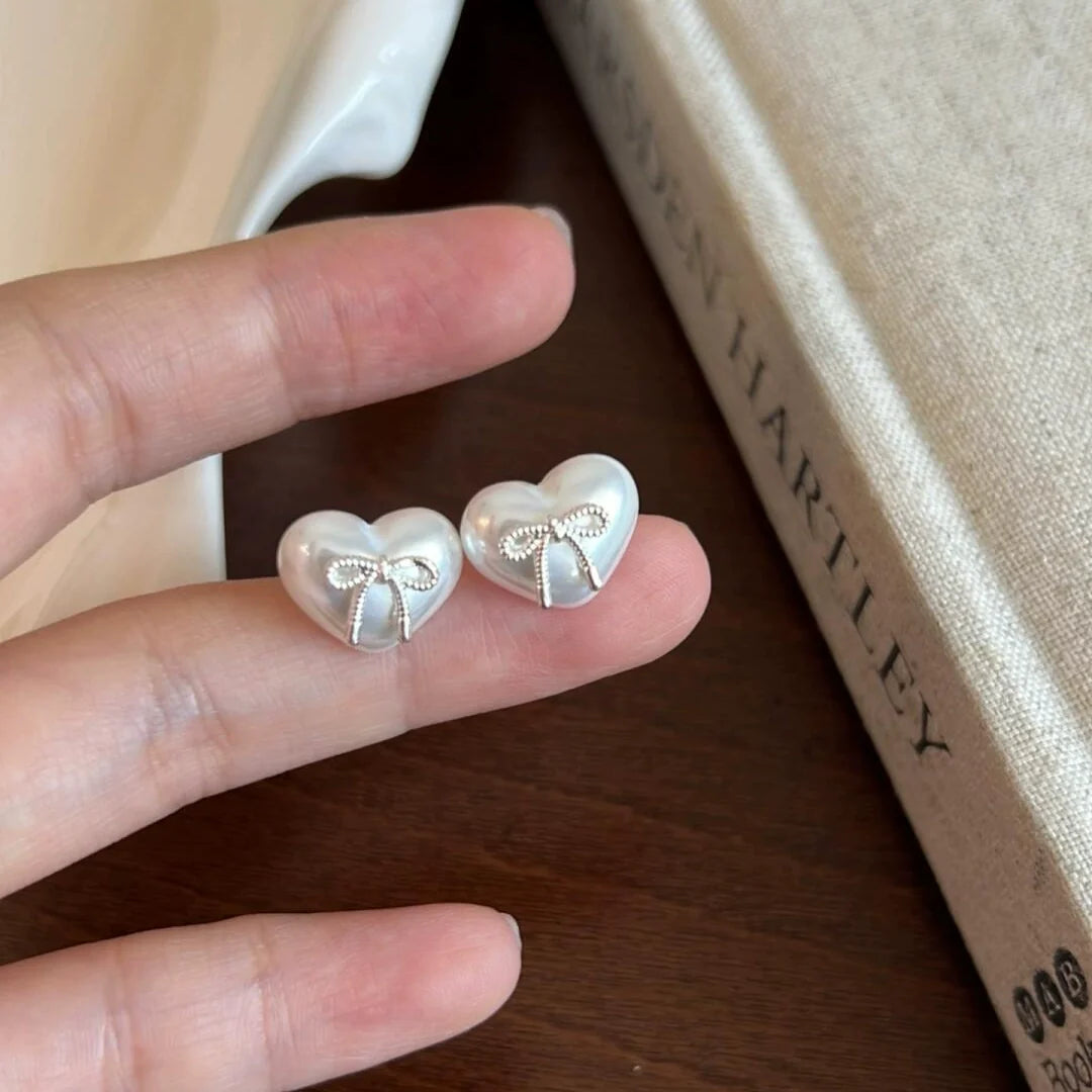 Ailynn Sparkling Bow Studs - Bow Heart Stud Earrings