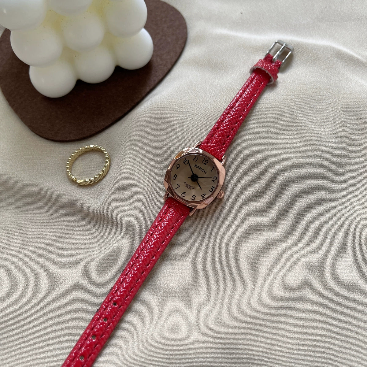 Hareem Sleek Square Watch - Red Strap [9DWOO7V1]