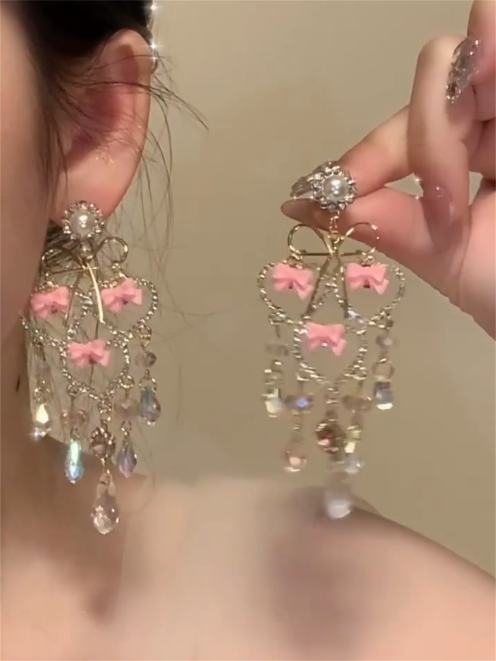 Kaela Pink Crystal Bow Earrings - Bow Crystal (1 Pair, S925 Silver Pin)