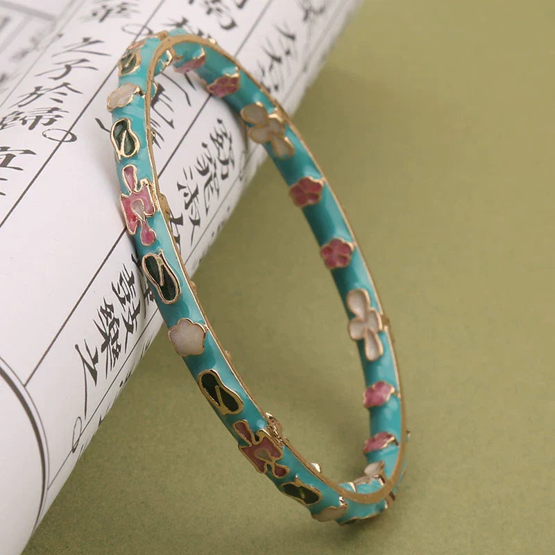 Pilar Enamel Floral Bracelet - Lake Blue