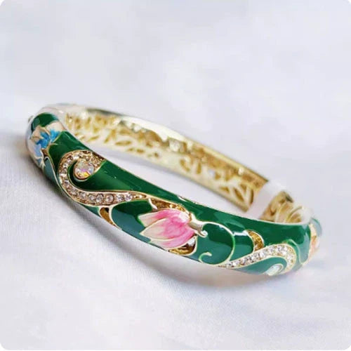 Jenny CloisonnŽ Lotus Bangle - 5.6cm Green