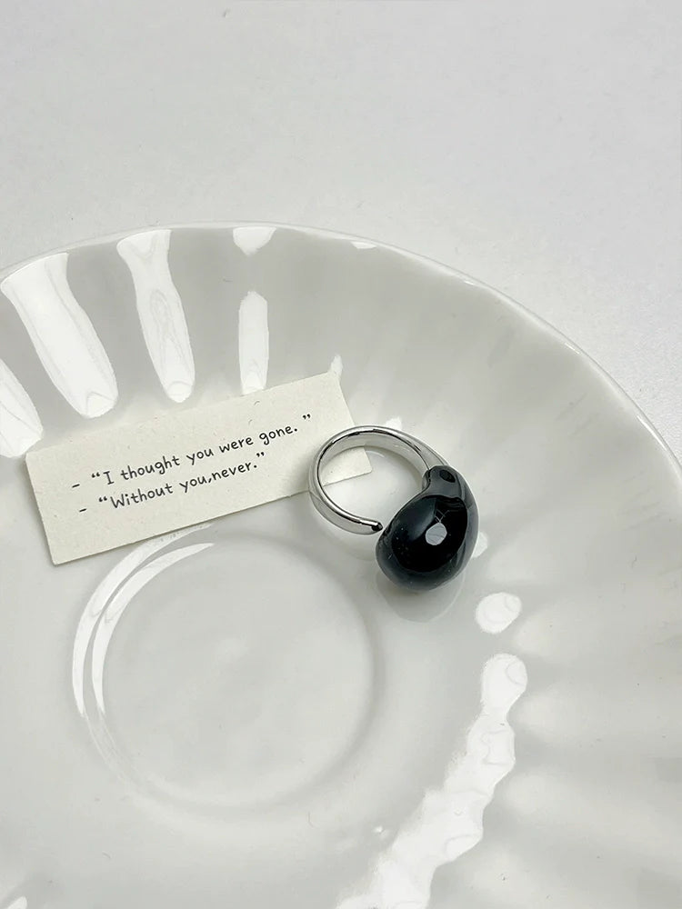 Seanna Teardrop Enamel Ring - Black Silver Base