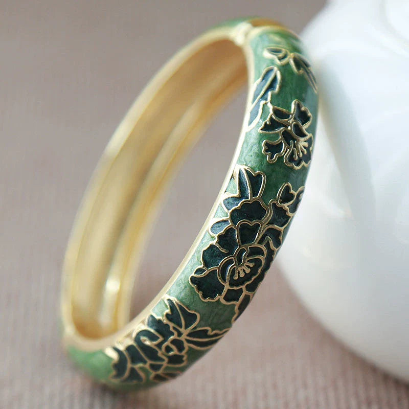 Lana Chinoiserie Floral Bangle - Cyan (15mm)