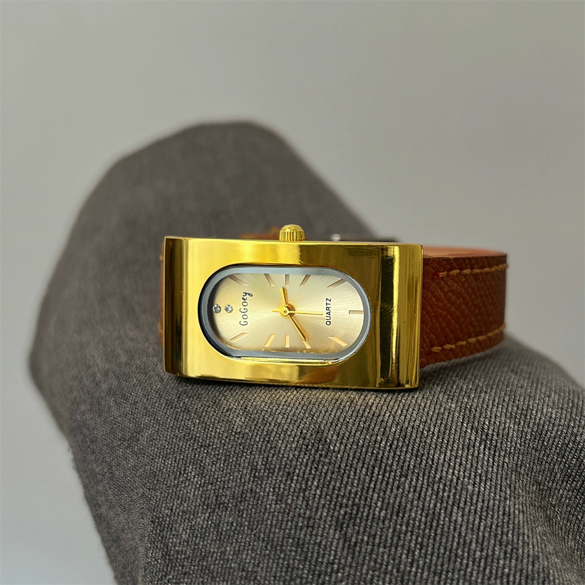 Faiza Retro Square Watch - Brown (gogo Steel Case) [S8MJVBPZ]