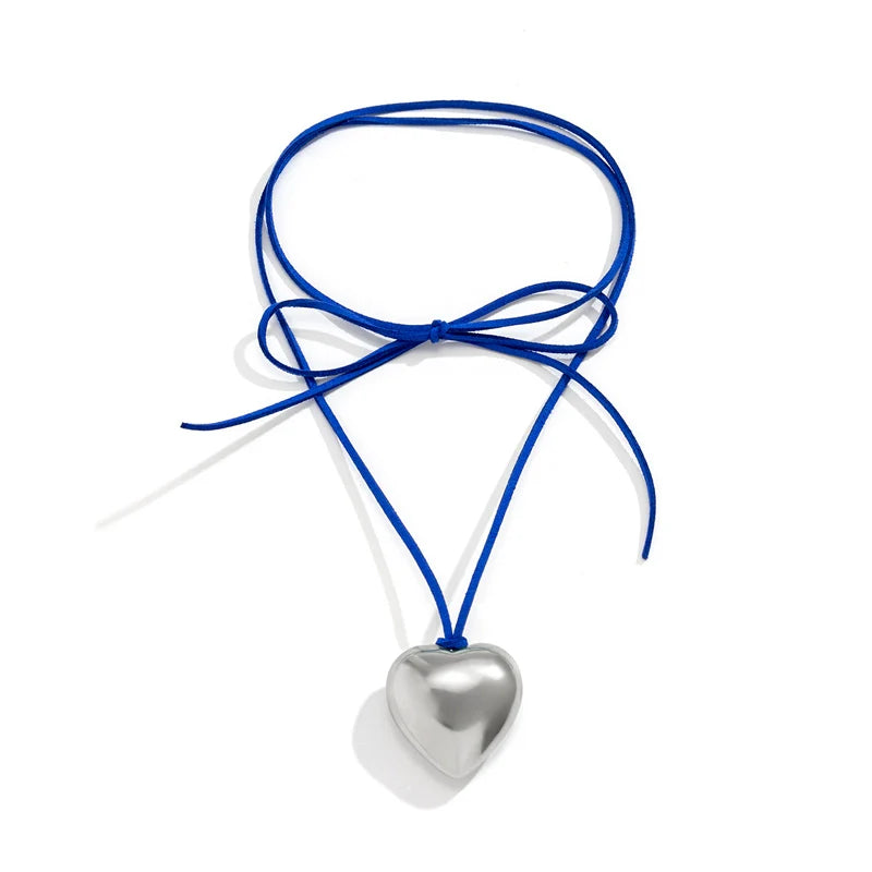 Jariyah Velvet Heart Choker - Royal Blue Velvet Cord Silver
