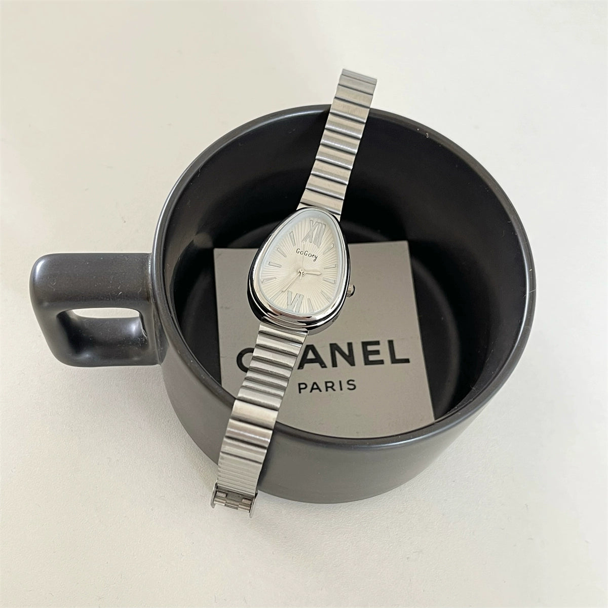 Kenadie Vintage Snake Head Watch - Silver Bamboo Joint Strap, White Face [HBXS5NQX]