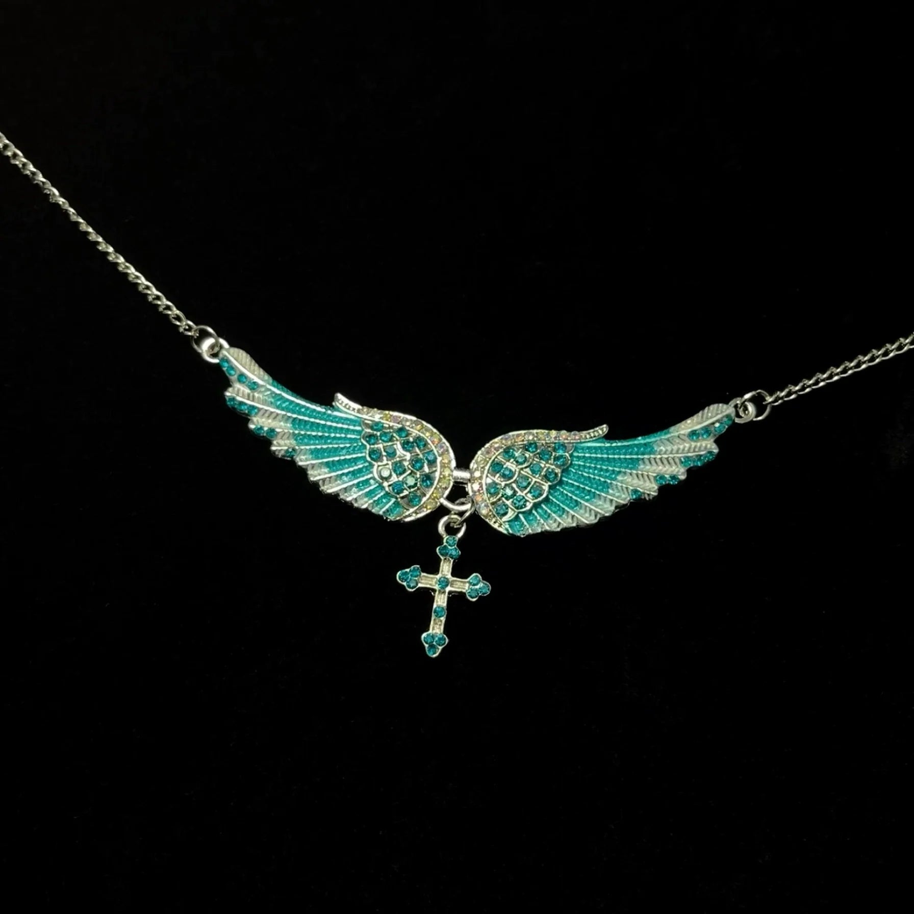 Milliana Angelic Wing Pendant Necklace - Blue Wing Angel