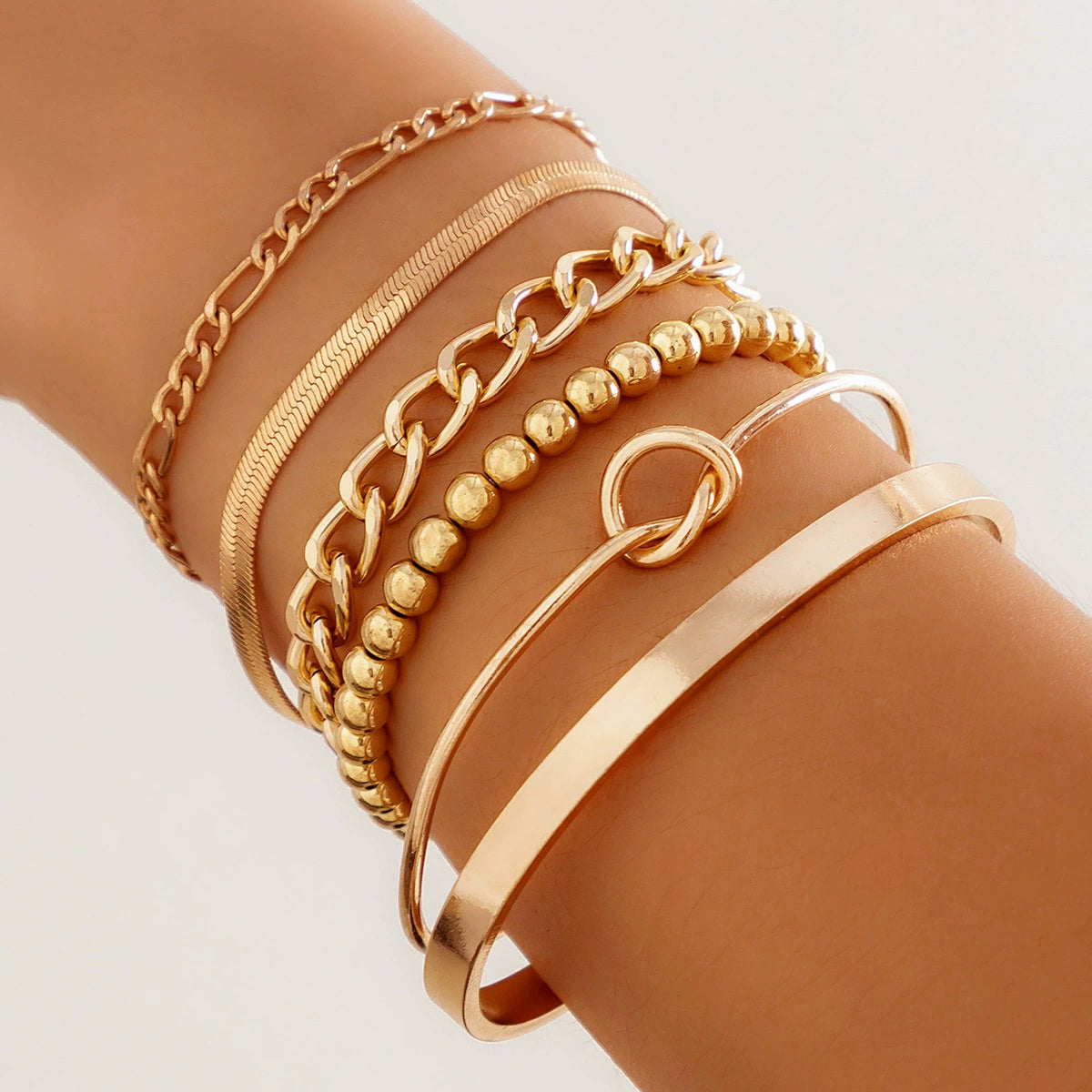 Cattleya Layered Charm Bracelet Set - Gold-tone 6-piece Set (Style 10) [AEK41YYE]