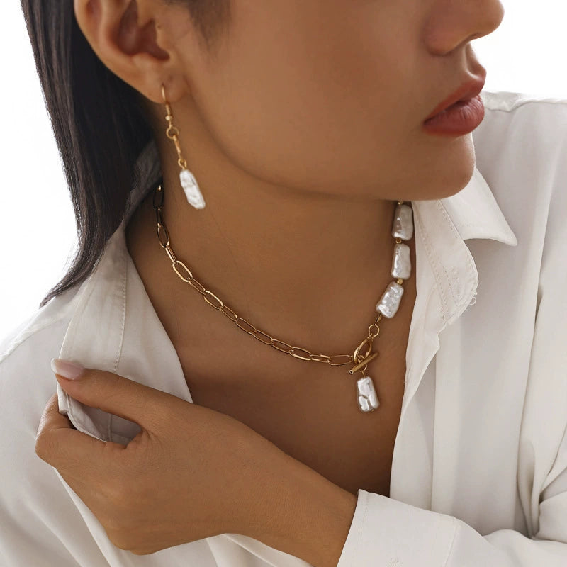 Kamilah Baroque Pearl Jewelry Set - Necklace & Earrings Gold (Additional Option) [58H7A8DM]