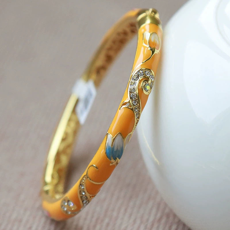 Adilee Floral Cloisonné Cuff - Yellow (0.7cm Width) [PIPWD7RE]