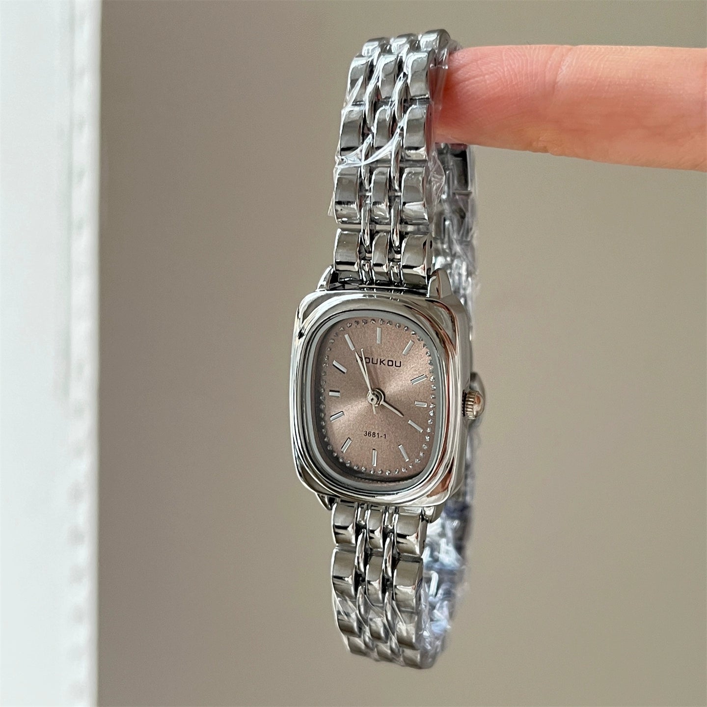 Kaydance Dainty Daisy Watch - Silver Band Grey Coffee Square Dial [PC5BHWAL]