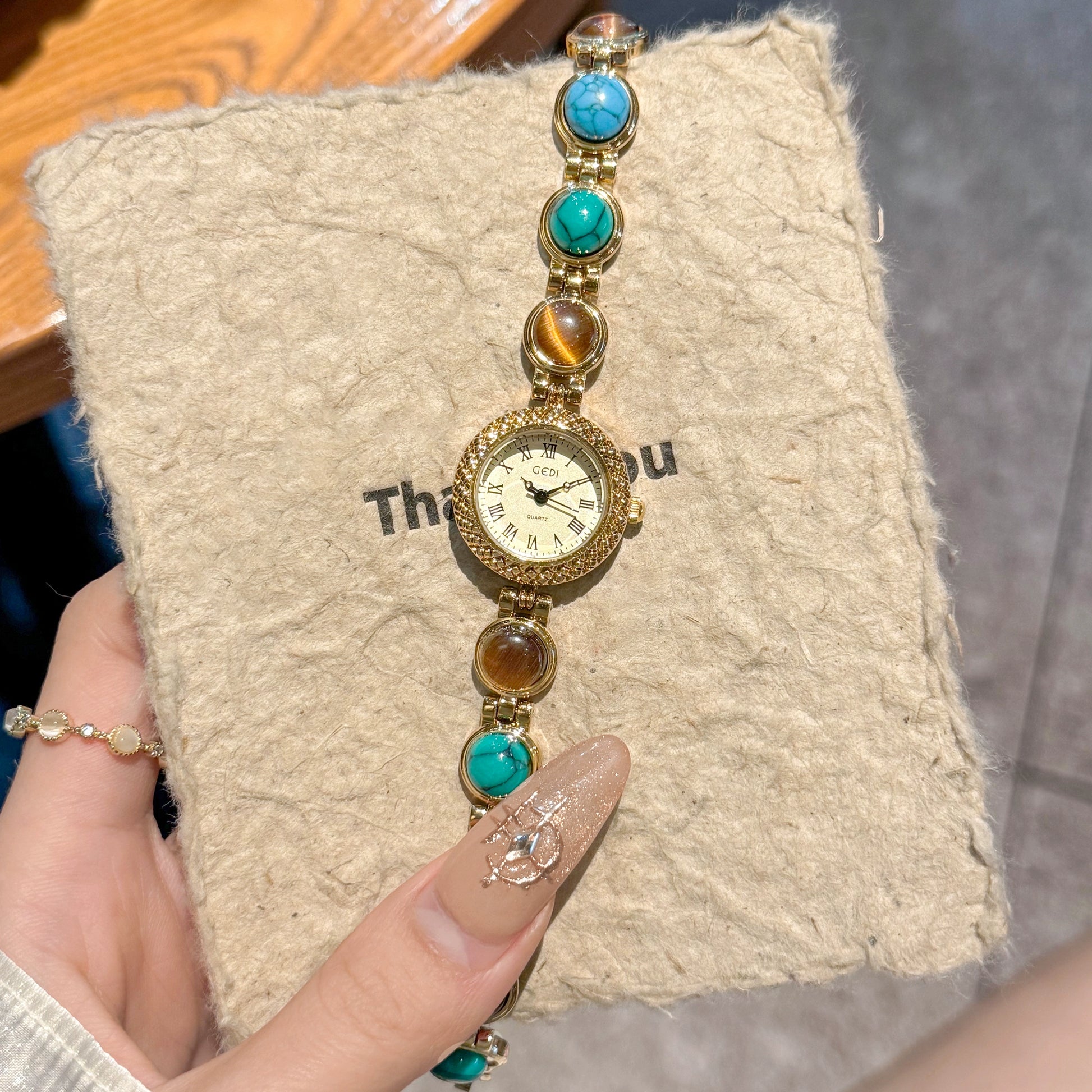 Jasper Pearl Bracelet Watch - Elegant Multi-color Gold [81YR8N57]