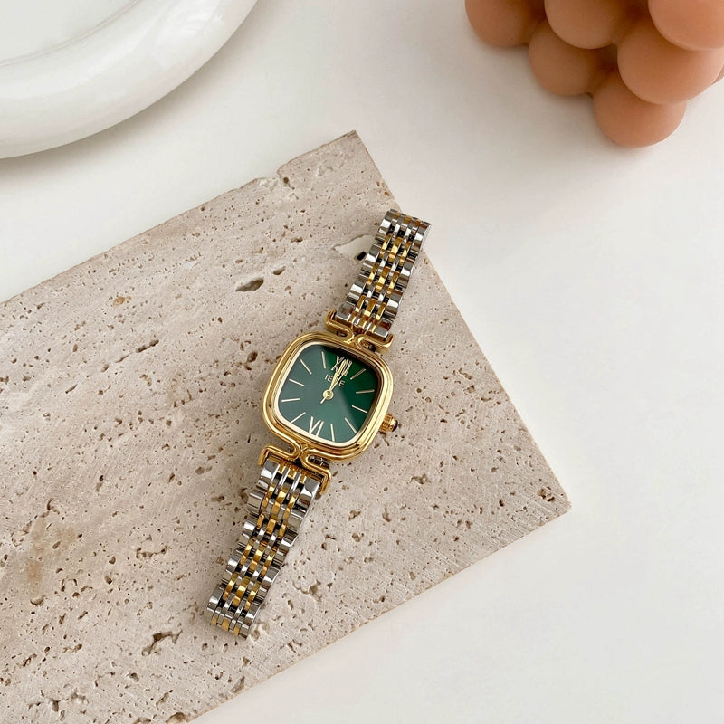 Amilya Elegant Square Timepiece - Two-Tone Gold, Green Dial [MQ1ZLK26]