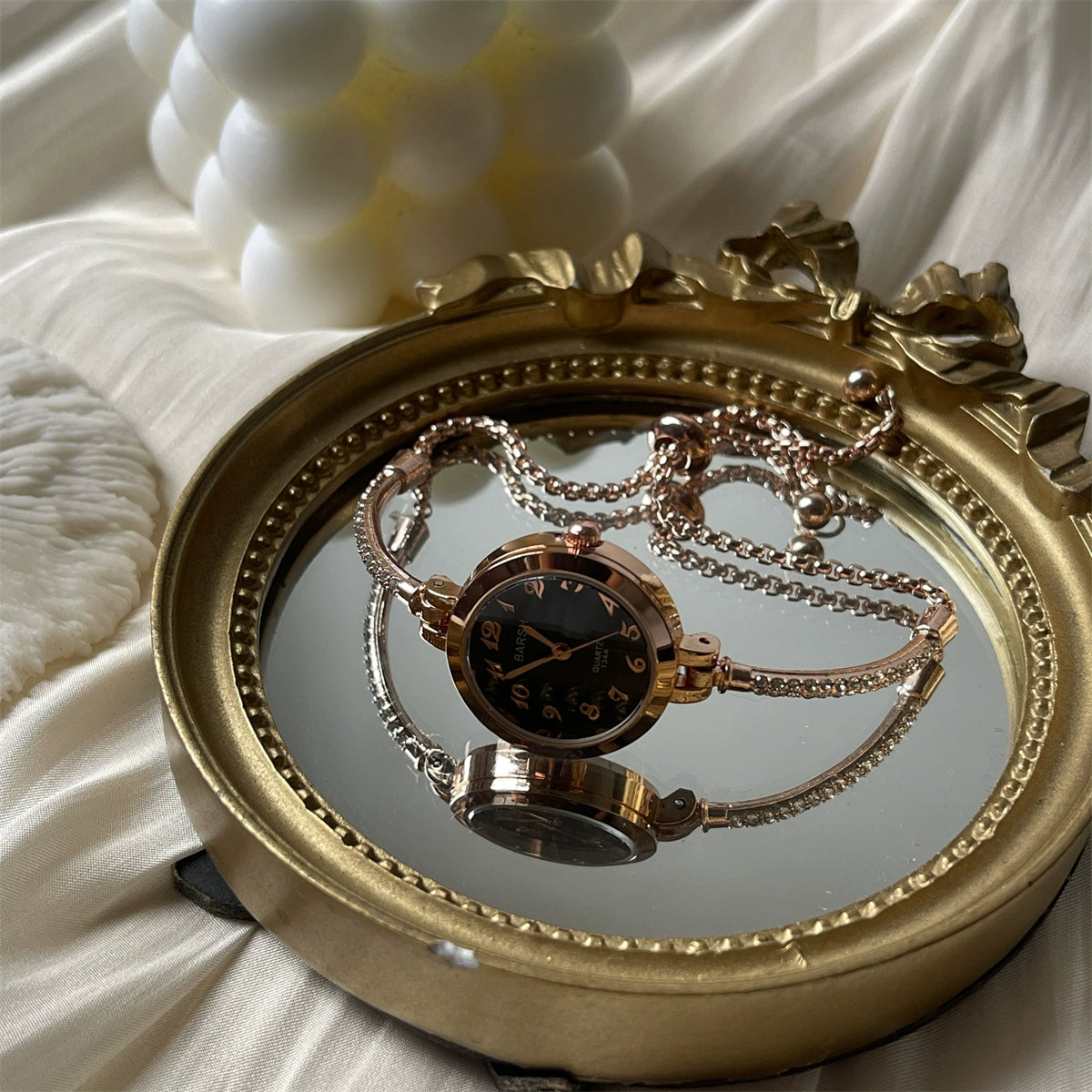 Ophelia Chain Bracelet Watch - Rose Gold Band Black Dial (Numeric) [KTWOXIRT]