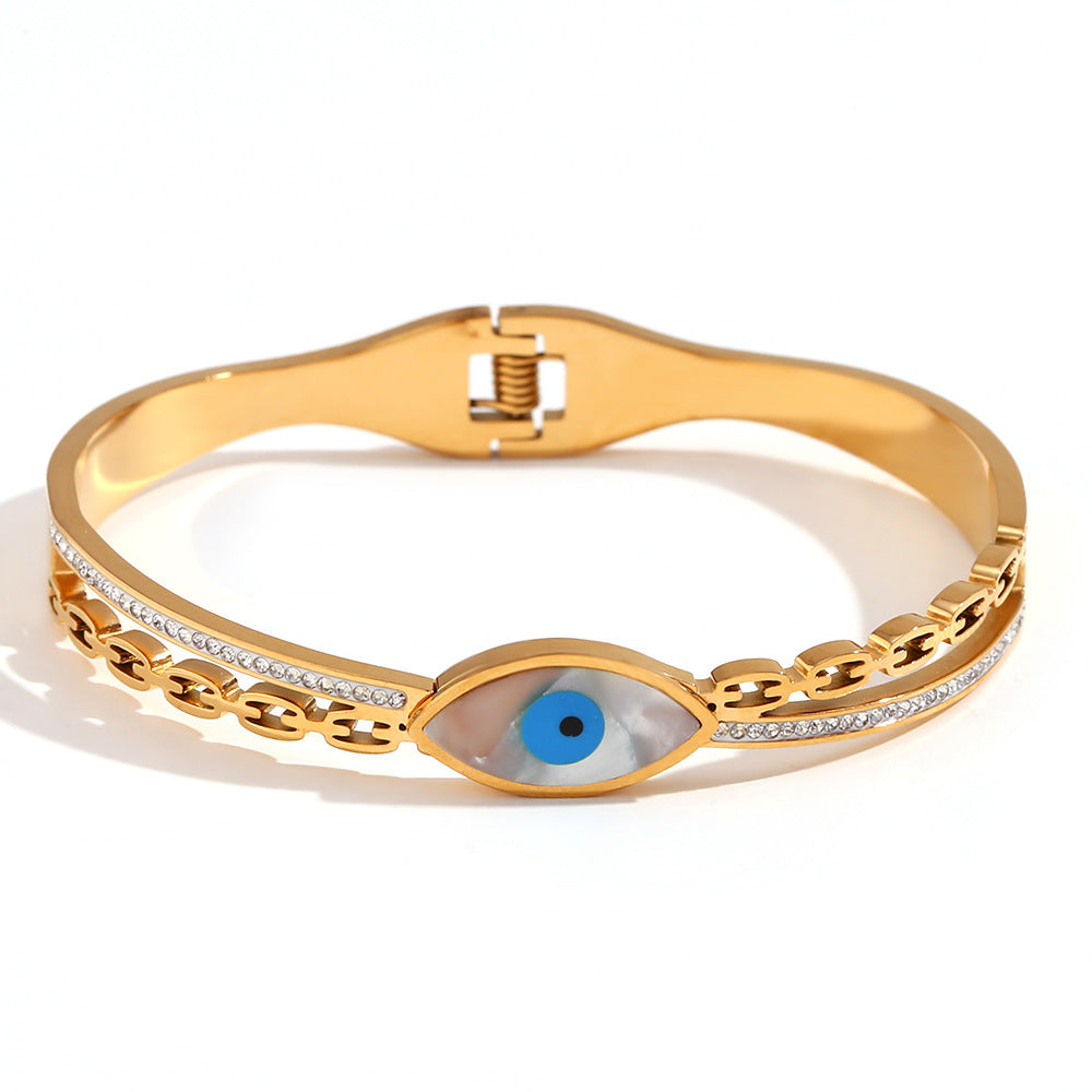 Roman Golden Eye Chain Bracelet - Cut Chain Cross Shell Eye Spring Buckle Bracelet - Gold [8XPCBGB2]