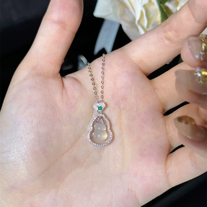 Jane Celestial Chalcedony Necklace - White Chalcedony Gourd Necklace