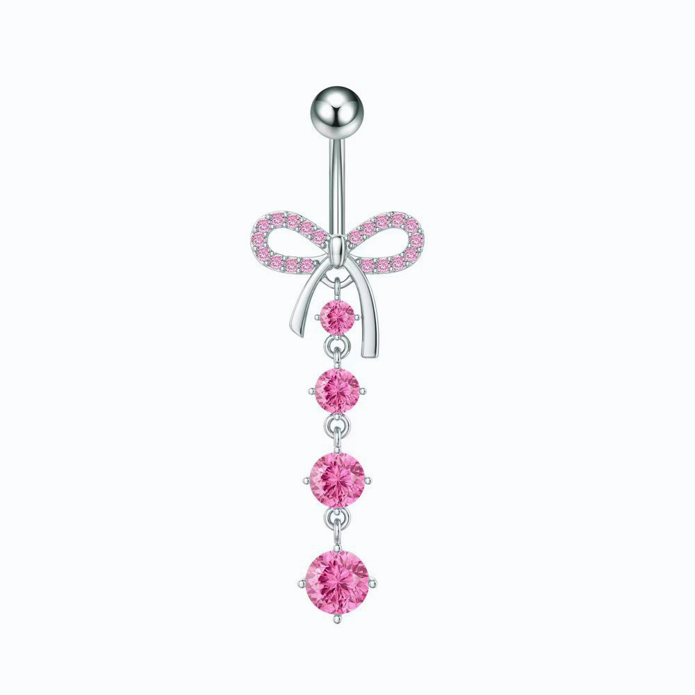 Catelyn Bow Zircon Navel Ring - Design 2 Pink (Platinum Plated) [7V68QGHH]