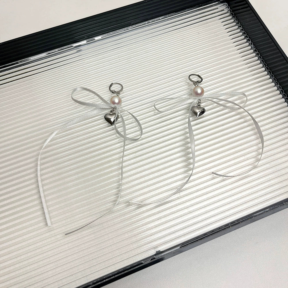 Kyleah Ribbon Bow Drop Earrings - White Ribbon Earrings [M7SSE5N7]