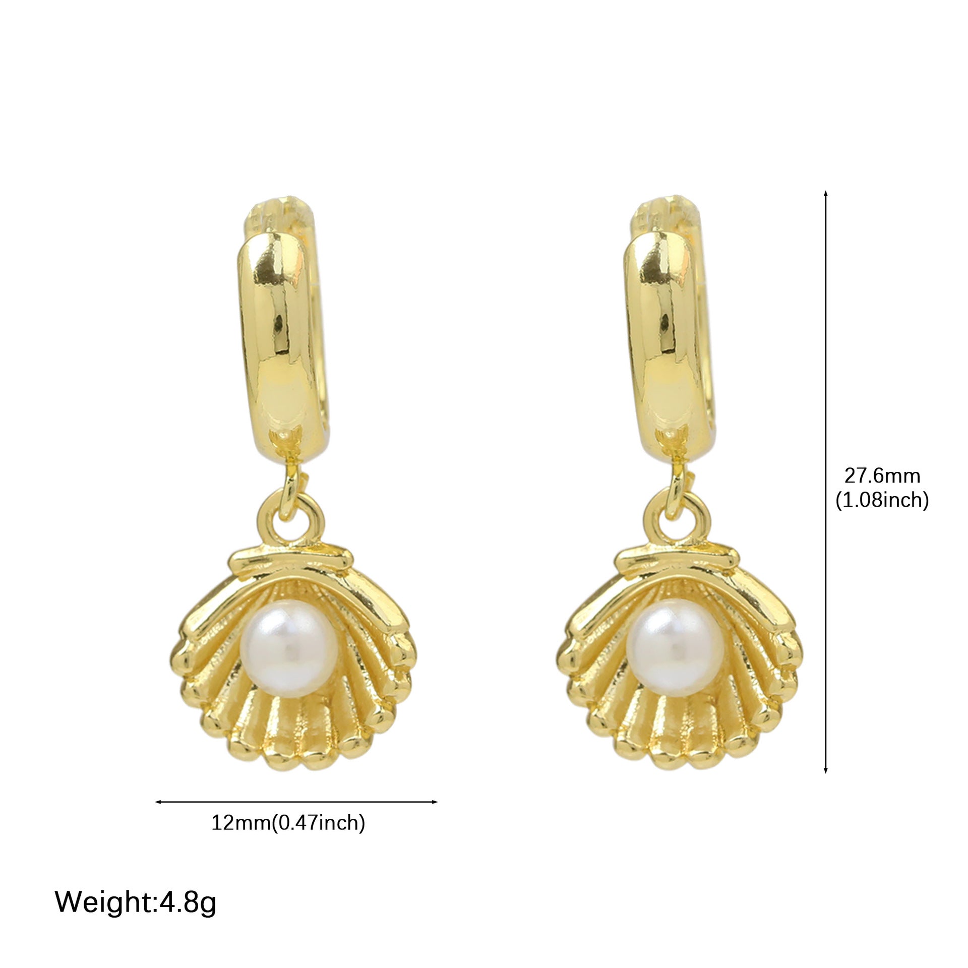 Siham Gold Conch Drop Earrings - Style 2 [OOMNUFAS]