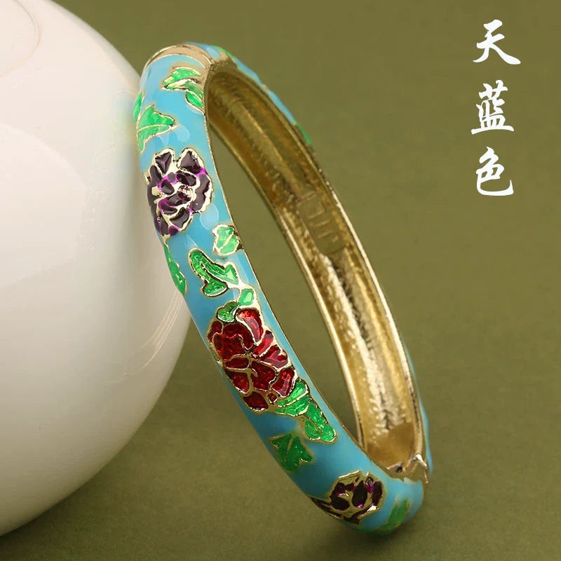 Lana Chinoiserie Floral Bangle - Sky Blue (10mm)