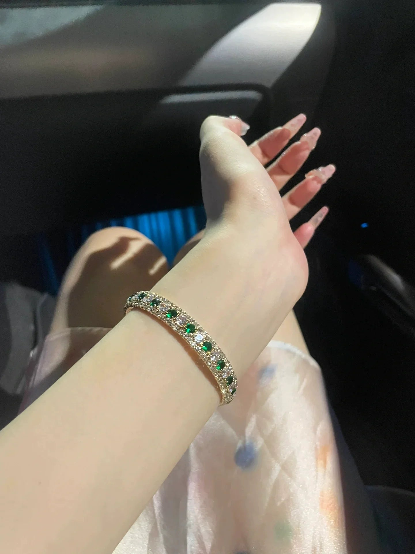Bralynn Emerald Starry Bangle - White and Emerald Zircon
