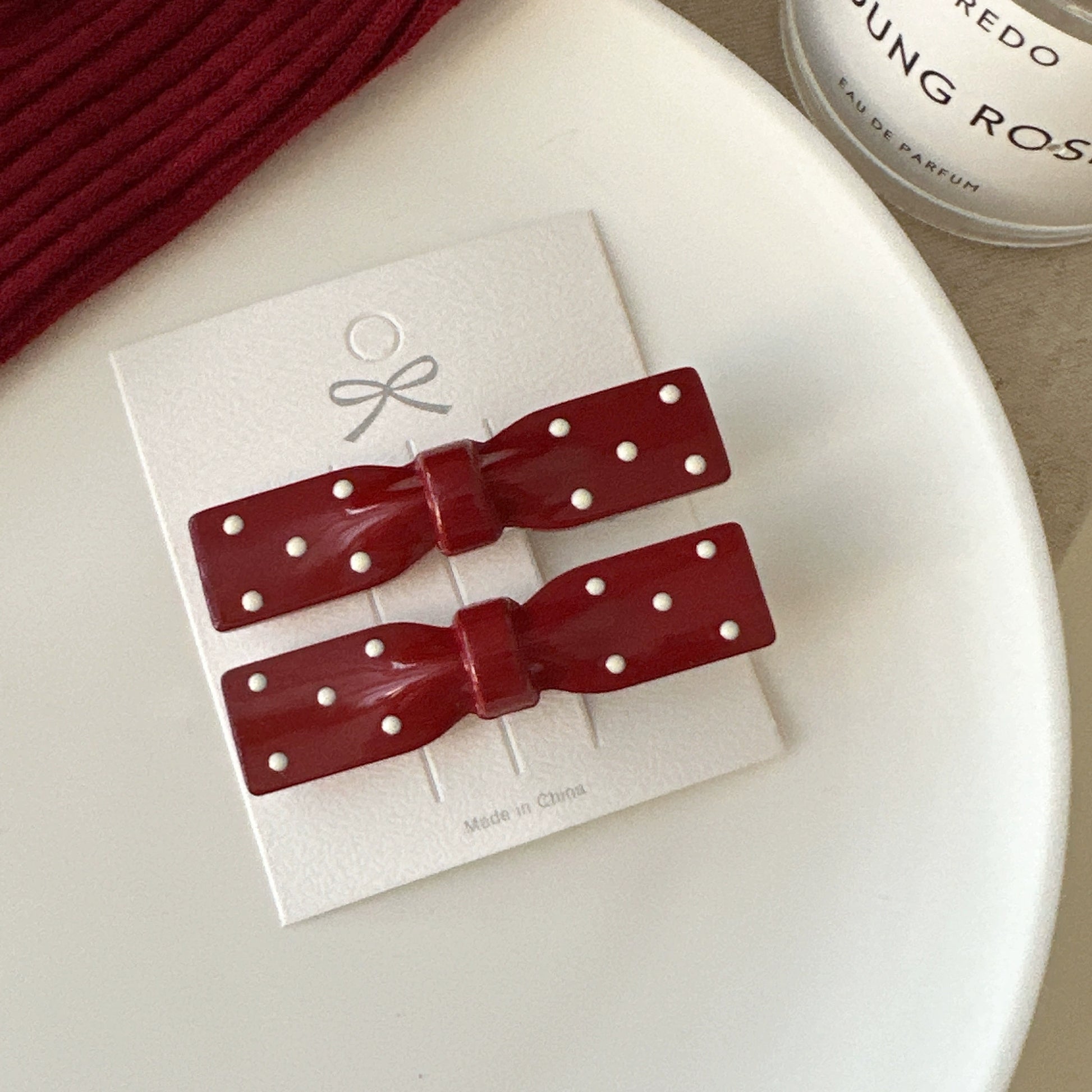 Carsyn Polka Dot Hair Clip - Red Bow (Pair) [FJLBL7XN]