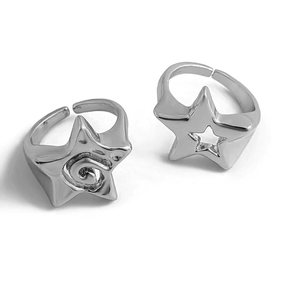 Sehaj Celestial Ring Set - Hollow-out & Spiral Silver