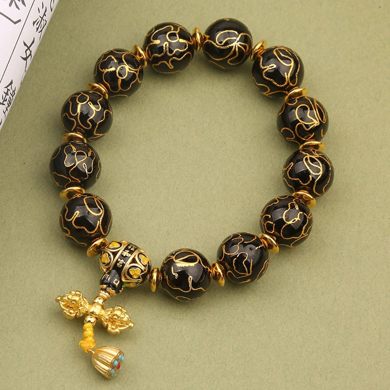 Delina Enamel Beaded Bracelet - Black (14mm Beads) [322NUYP2]