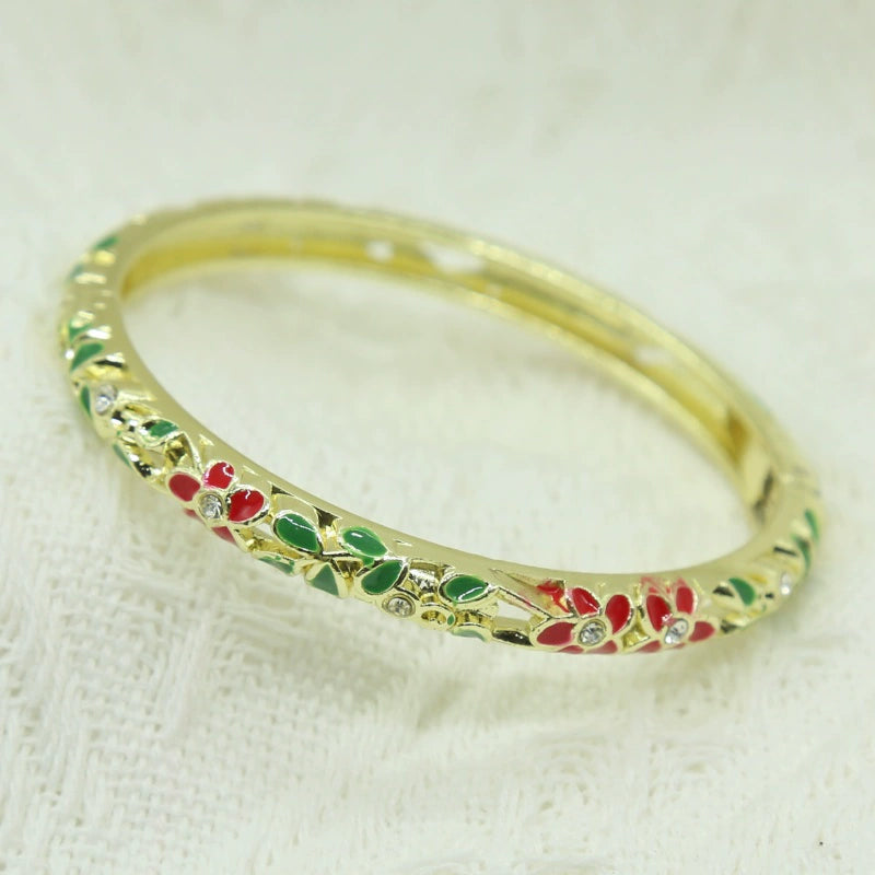 Camiya Cloisonné Bloom Bracelet - Red Green Style C [CXP6H9C3]