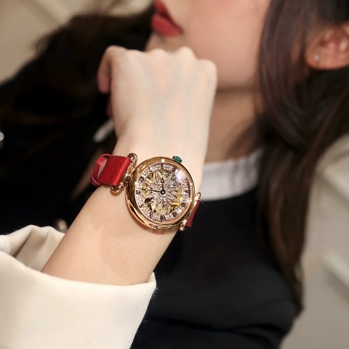 Betty Luxe Mechanical Watch - Red Rose Gold Dial