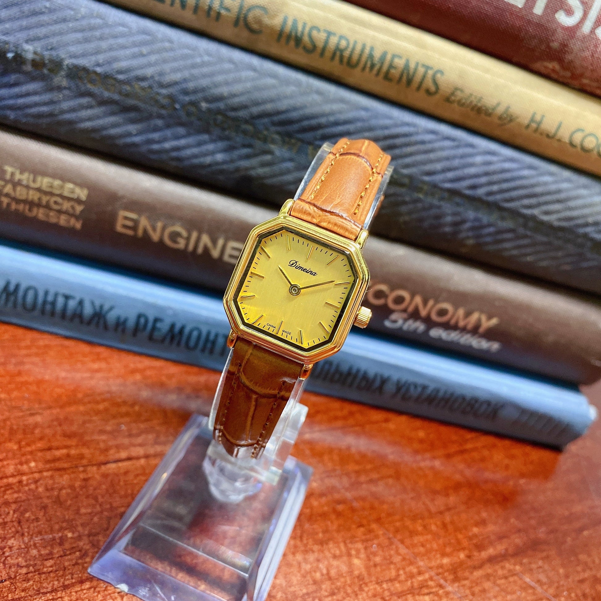 Annalicia Petite Square Watch - Light Brown Gold Face