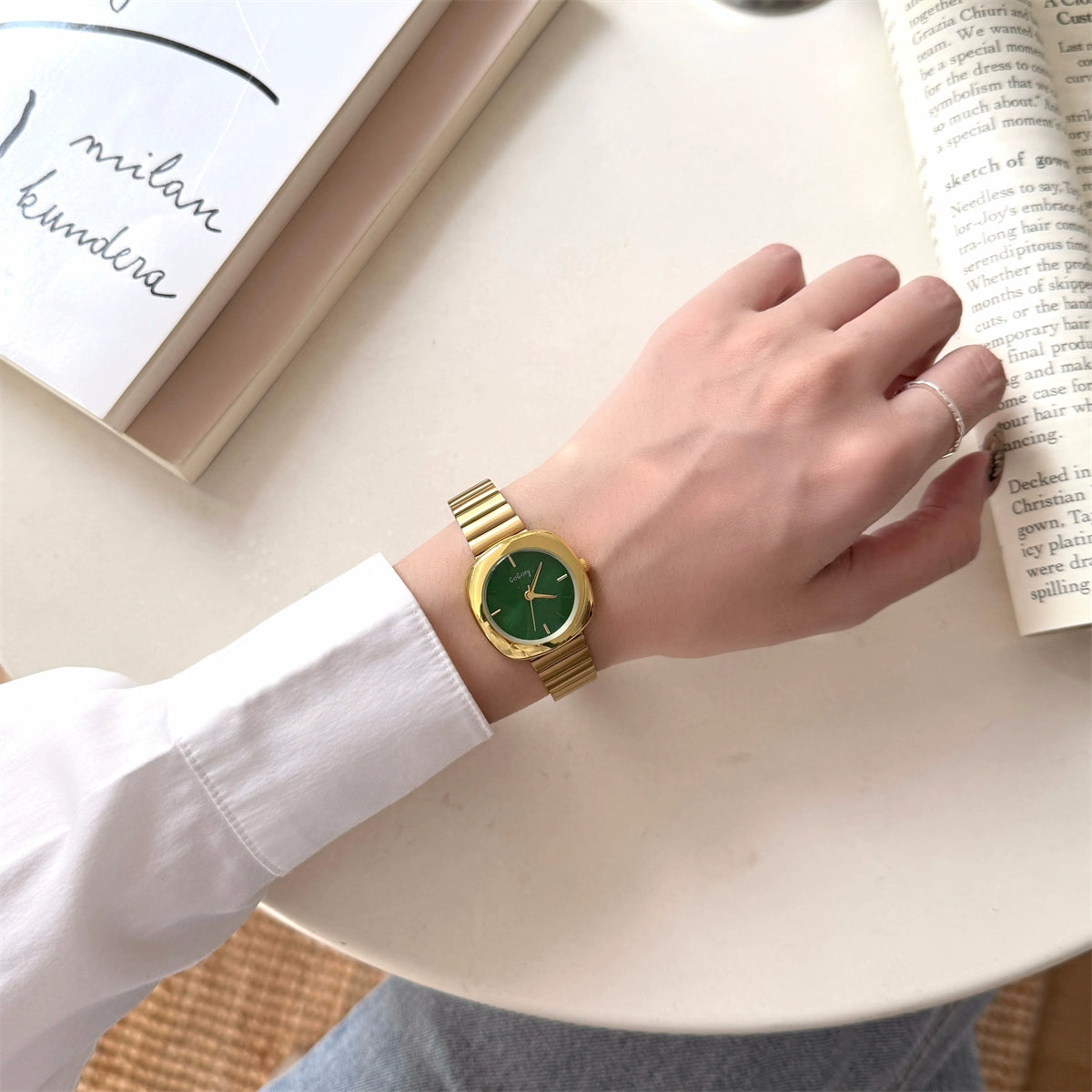 Avigayil Retro Gold Square Watch - Gold Band Green Face [YRLIUV16]