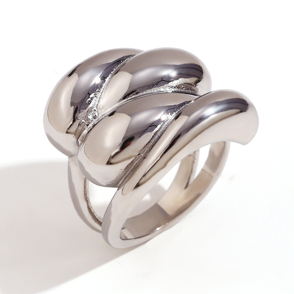 Shaindy Retro Stone Rings - Water Drop Wave Dome Ring - Steel - Size 6 [D2SNAQ8H]