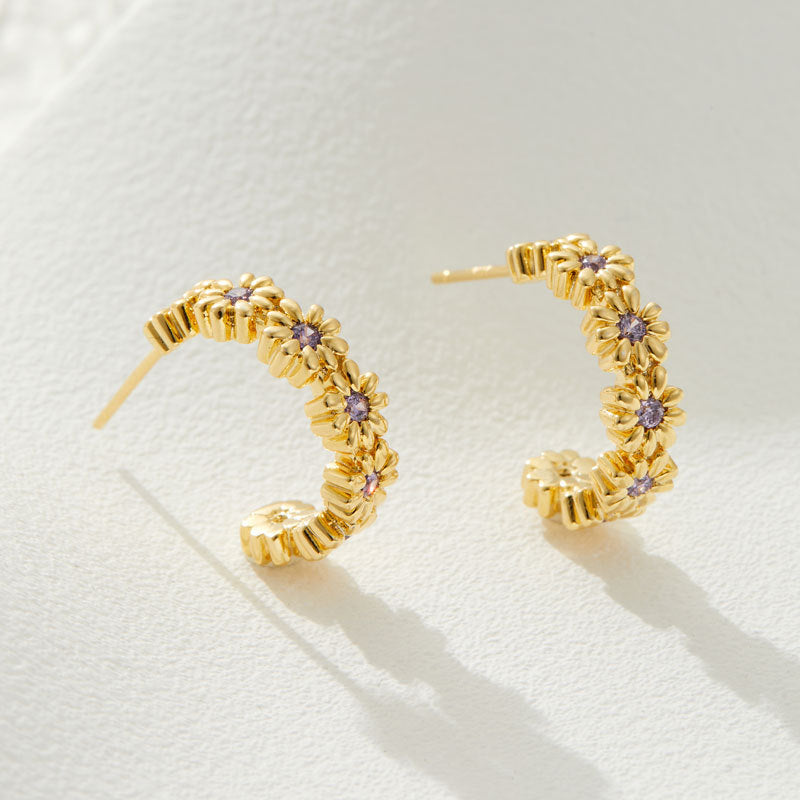 Lawson Daisy Zircon Earrings - Silver Tone [DQCCC4XU]