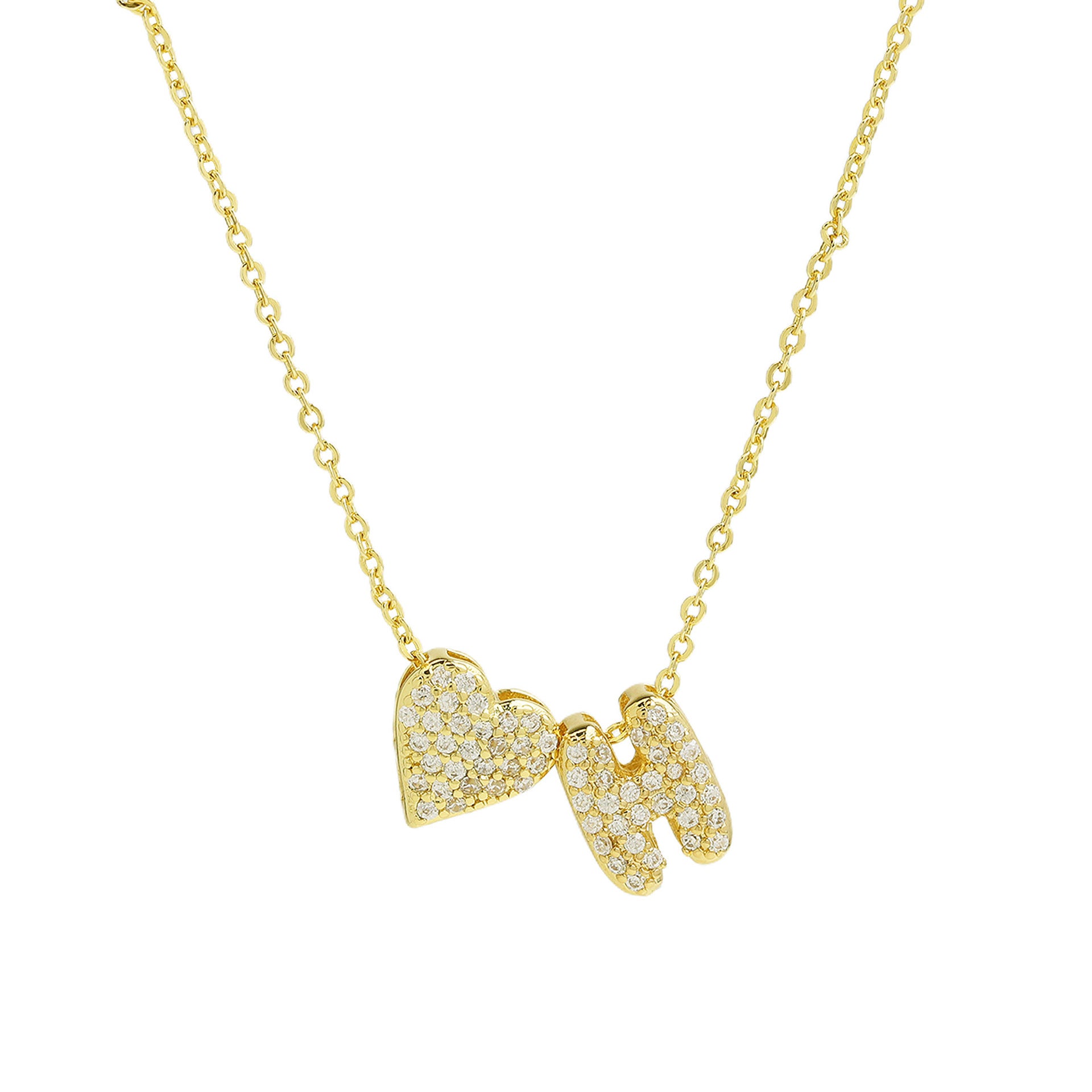Riley Zircon Bubble Initial Necklace - H Initial [QV3P6AS2]