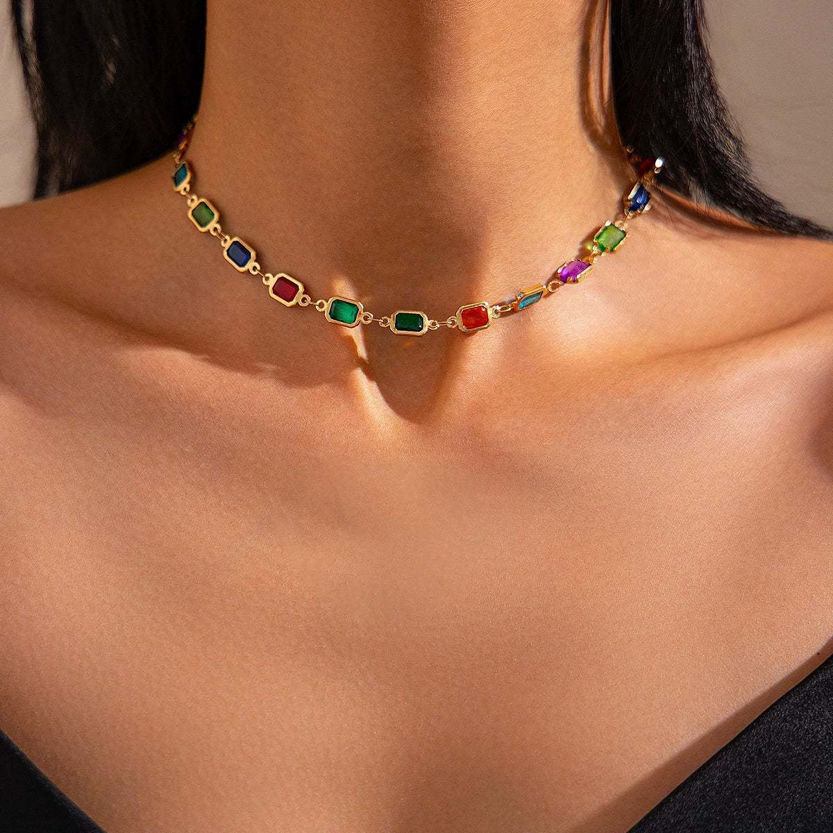 Corah Heart & Square Crystal Necklace - Style 3 Necklace Gold-tone [DQ98IQ6O]