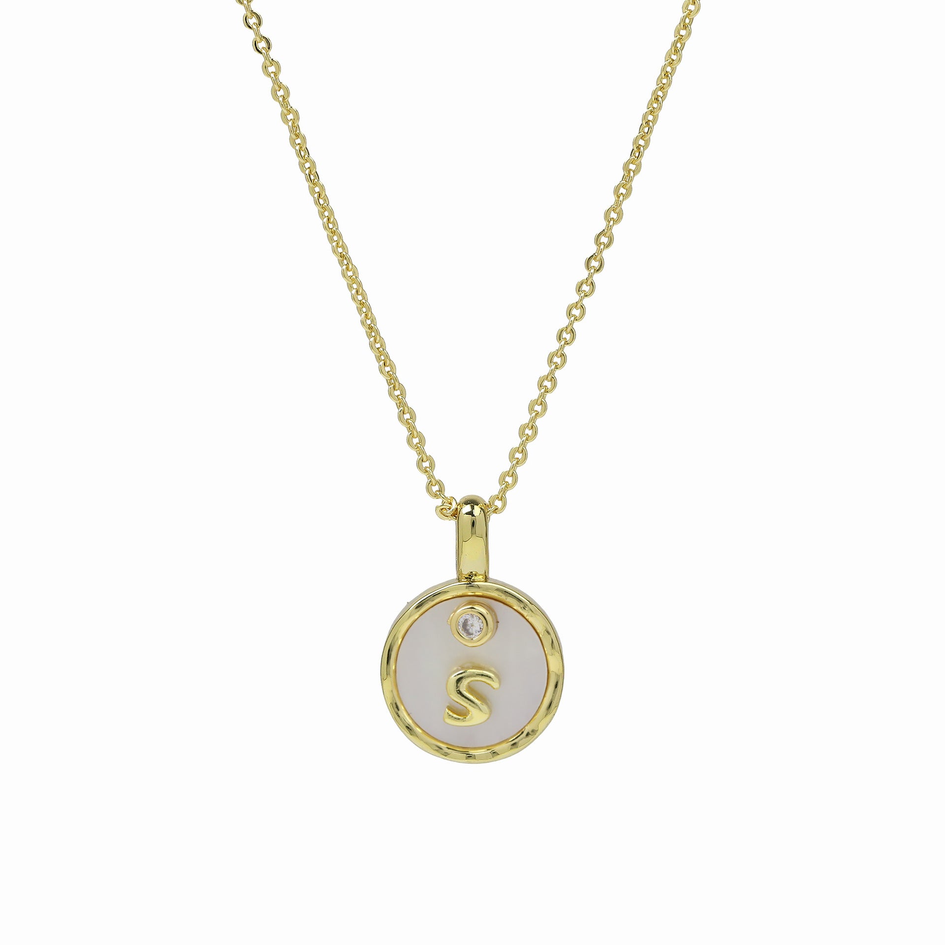 Haset Cursive Initial Pearl Necklace - Initial S [O2A5TM9N]