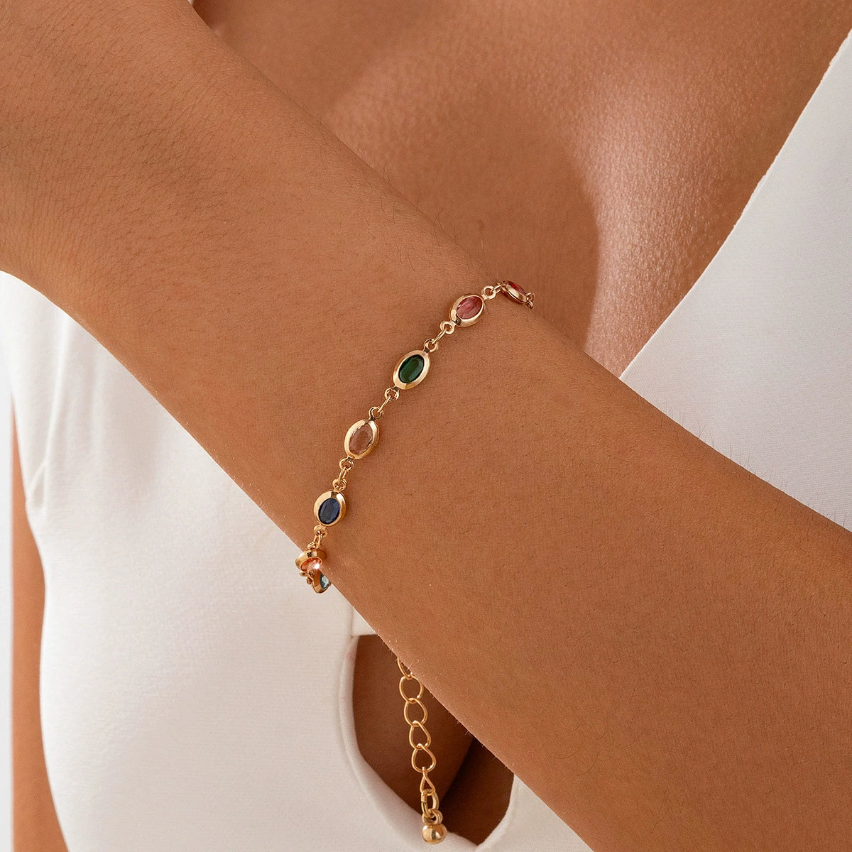 Laelynn Crystal Layered Necklace Set - 03 Bracelet - Gold [3O2X45X9]