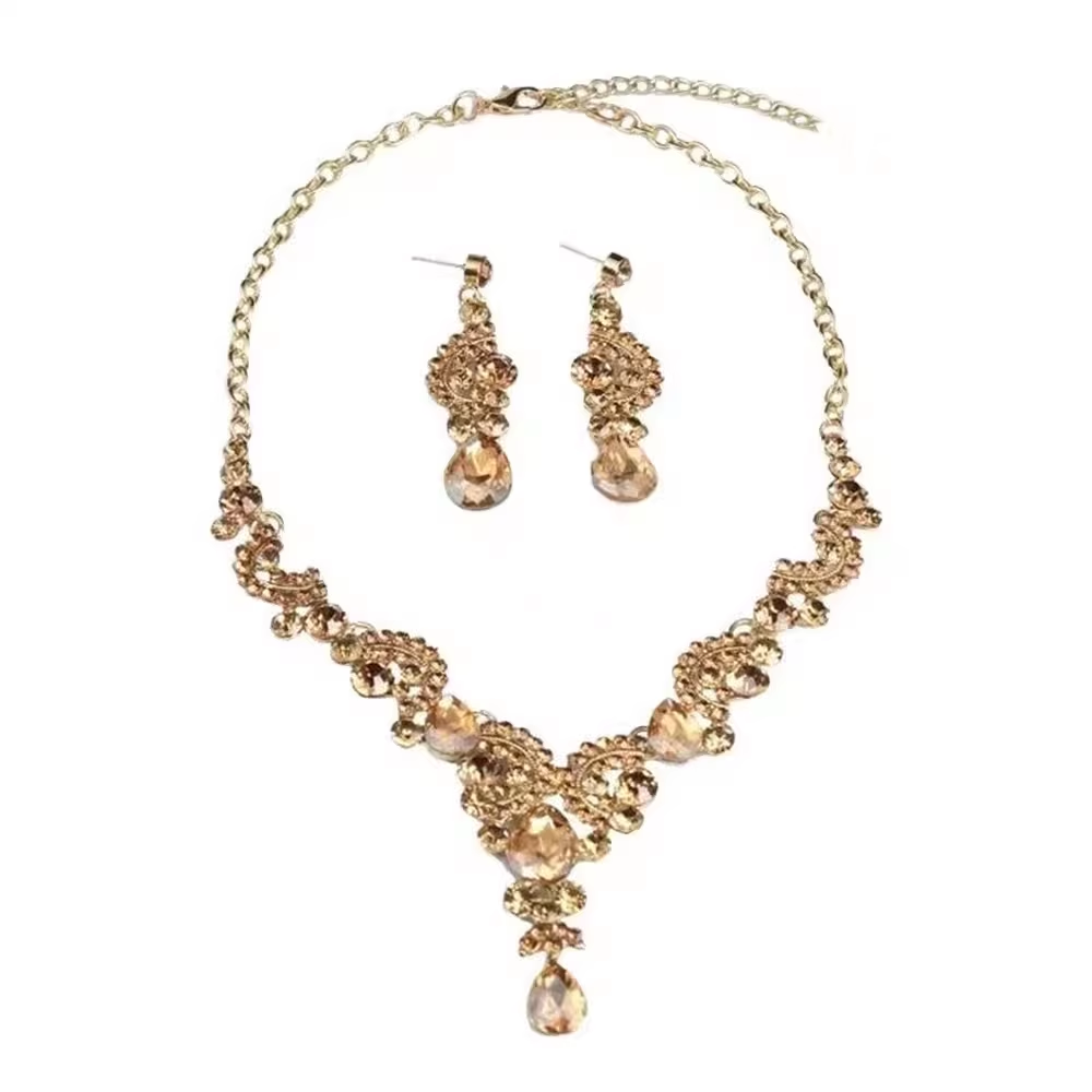 Jailene Floral Tassel Rhinestone Necklace - Necklace + Earrings